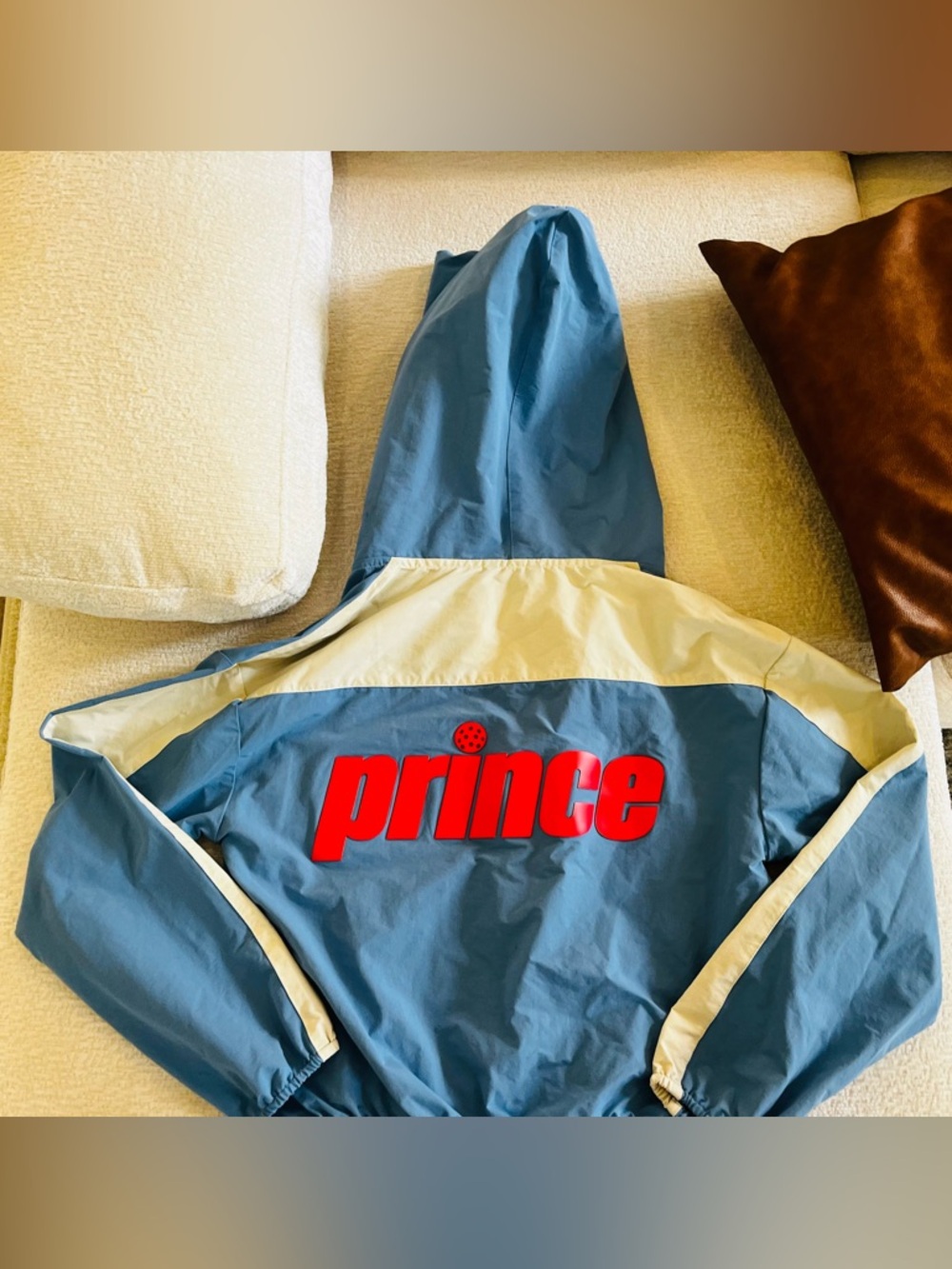 Prince Pickleball Blue and White Cropped Hooded Windbreaker Jacket